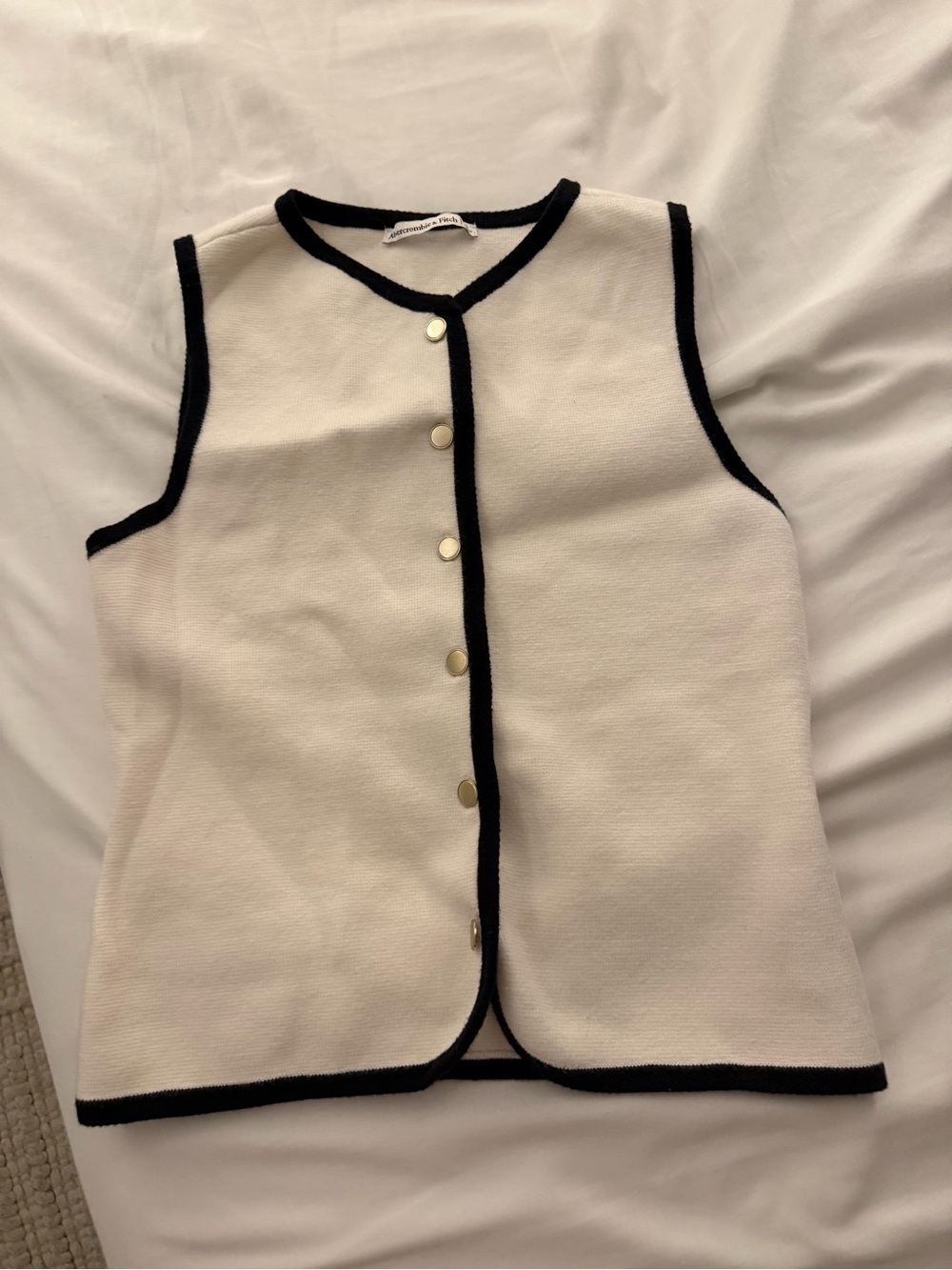 Abercrombie & Fitch Cream Sleeveless Knit Top with Black Trim
